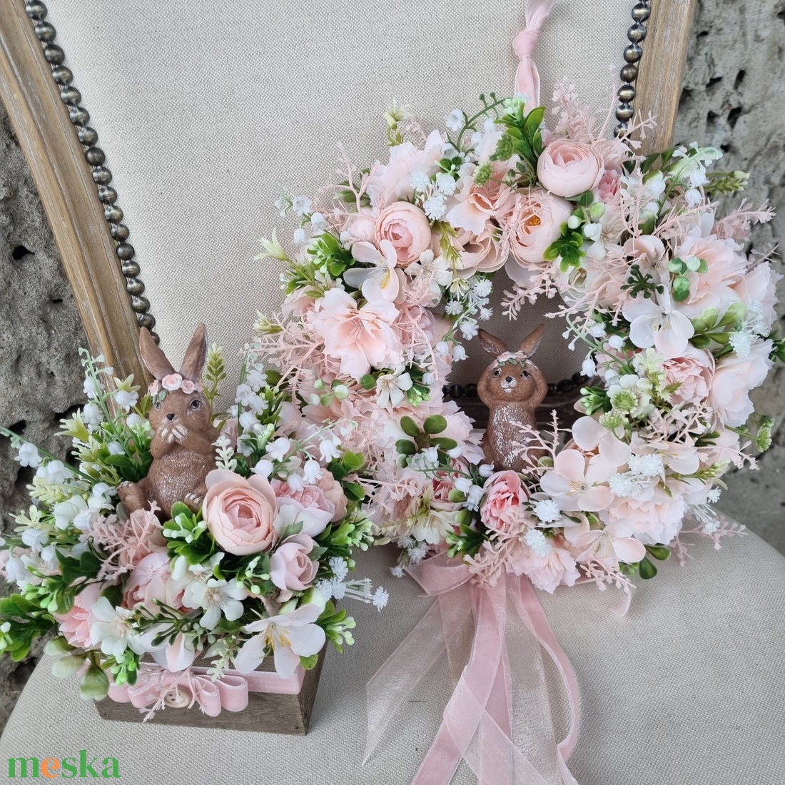 Tavaszi nyuszis szett - otthon & életmód - dekoráció - asztal és polc dekoráció - asztaldísz - Meska.hu