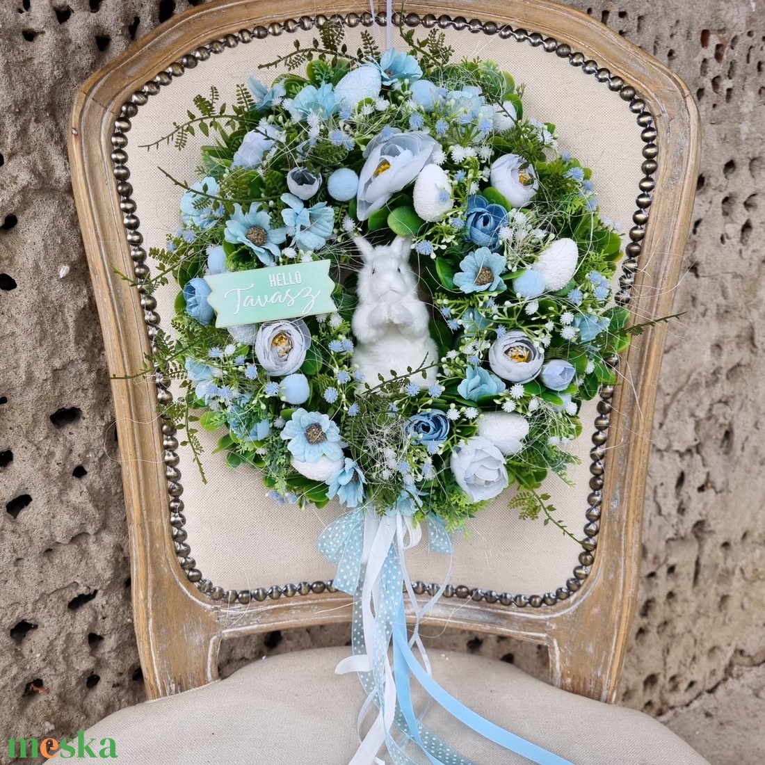 Tavaszi ajtódísz nyuszival - ünnepi díszek, dekorációk - húsvéti díszek és dekorációk - húsvéti ajtódísz, kopogtató - Meska.hu