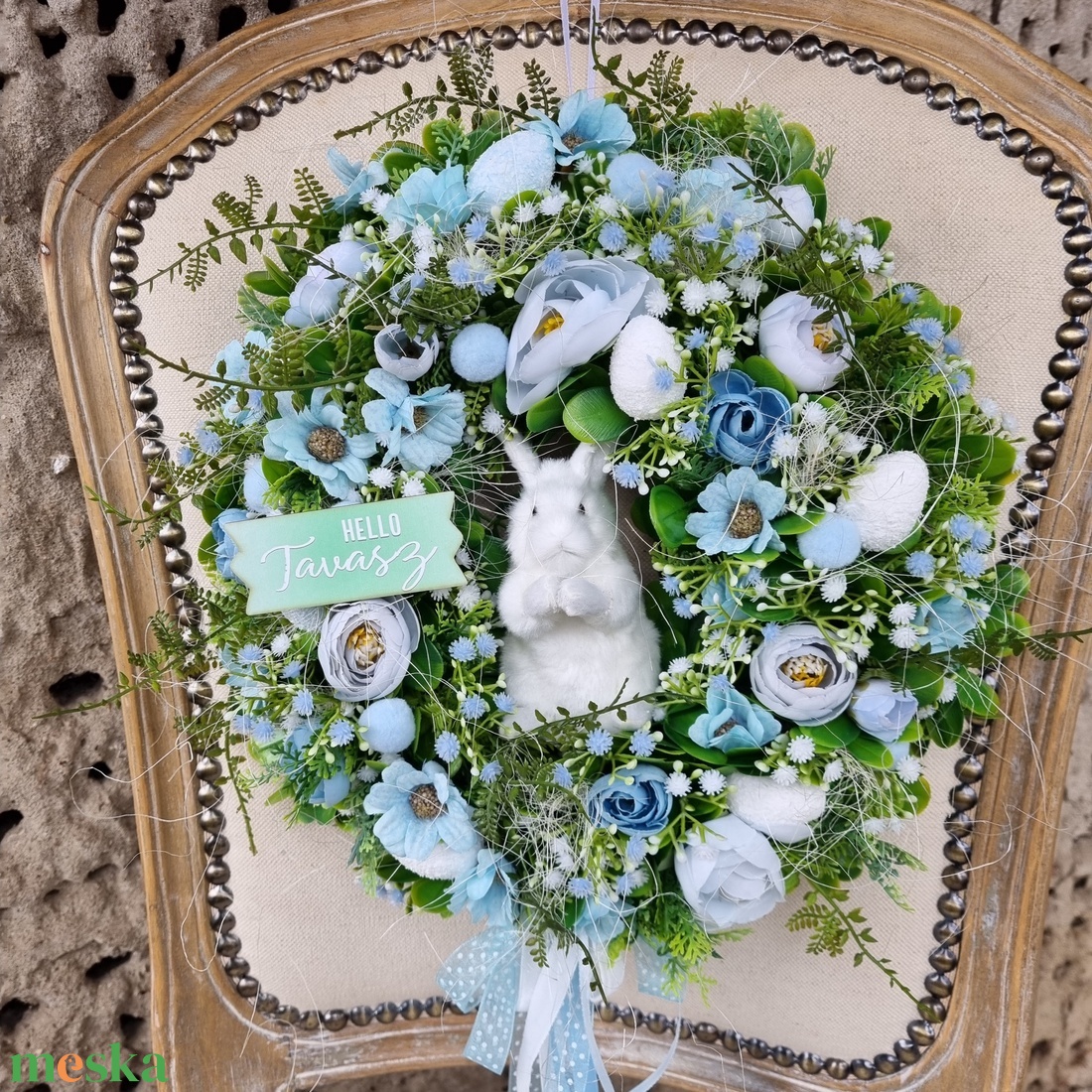 Tavaszi ajtódísz nyuszival - ünnepi díszek, dekorációk - húsvéti díszek és dekorációk - húsvéti ajtódísz, kopogtató - Meska.hu