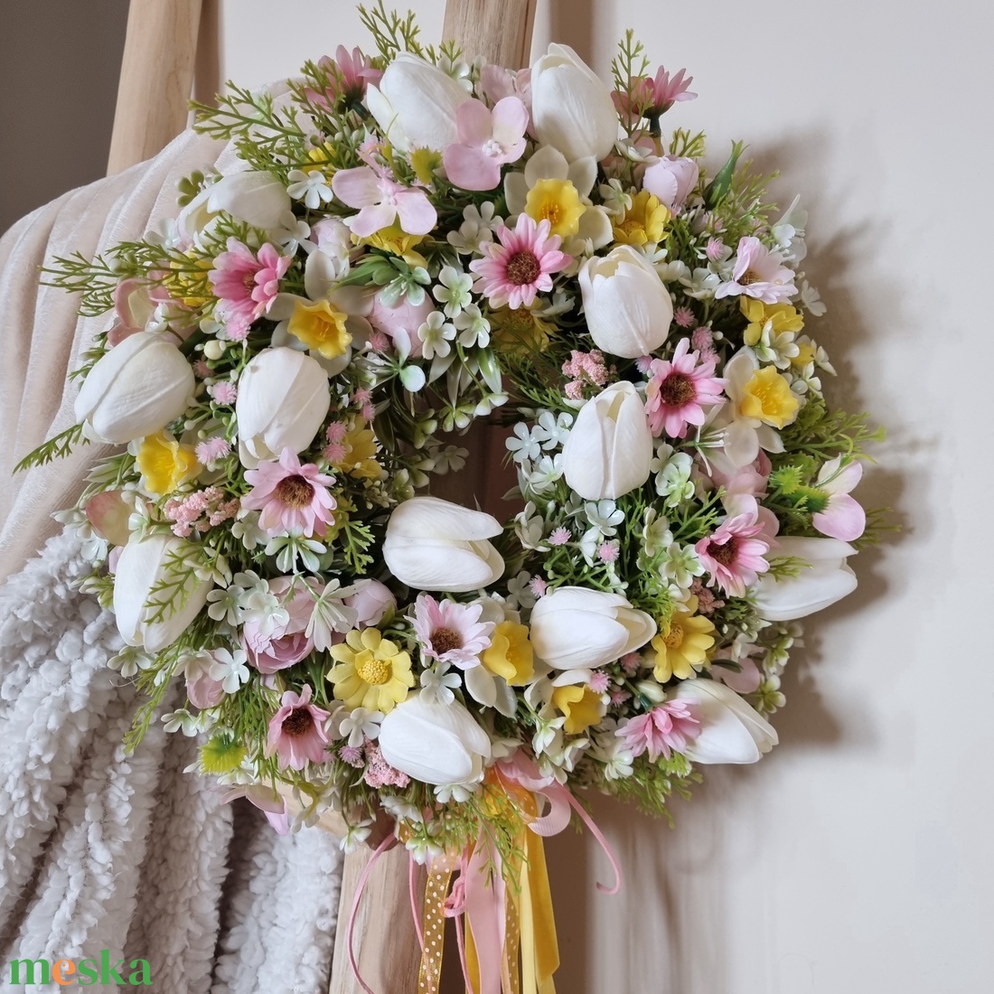 Tulipános tavaszi ajtódísz - otthon & életmód - dekoráció - ajtó- és ablak dekoráció - ajtódísz & kopogtató - Meska.hu