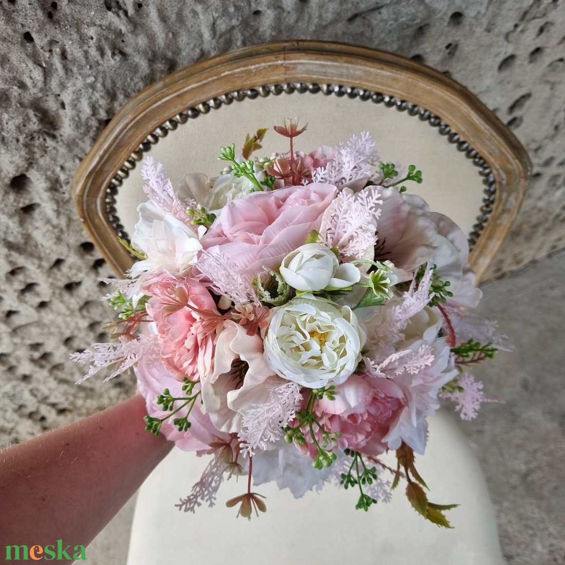 Rózsaszín menyasszonyi csokor - esküvő - menyasszonyi- és dobócsokor - Meska.hu