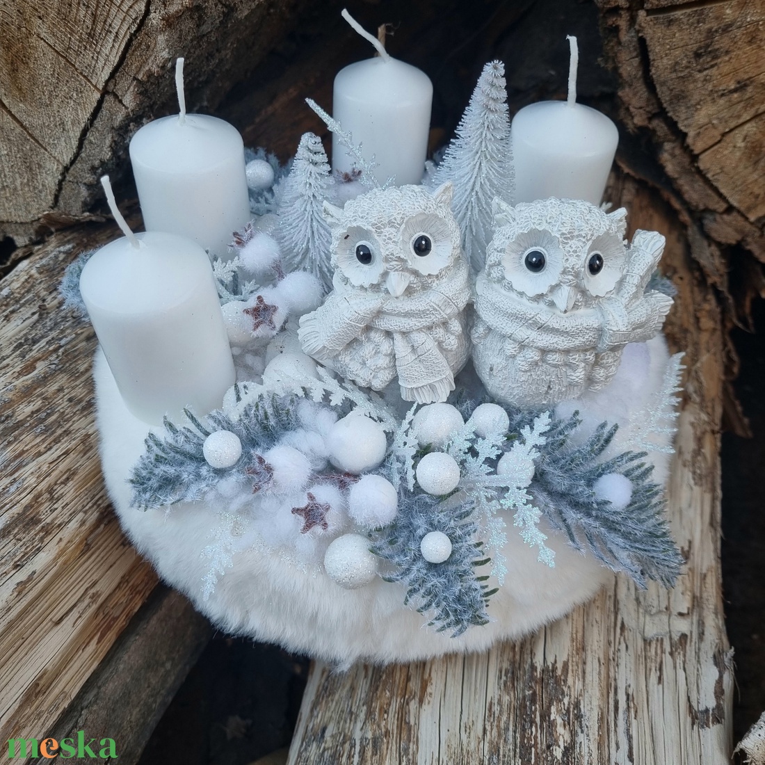 Baglyos adventi koszorú - karácsony - adventi díszek - adventi koszorú - Meska.hu