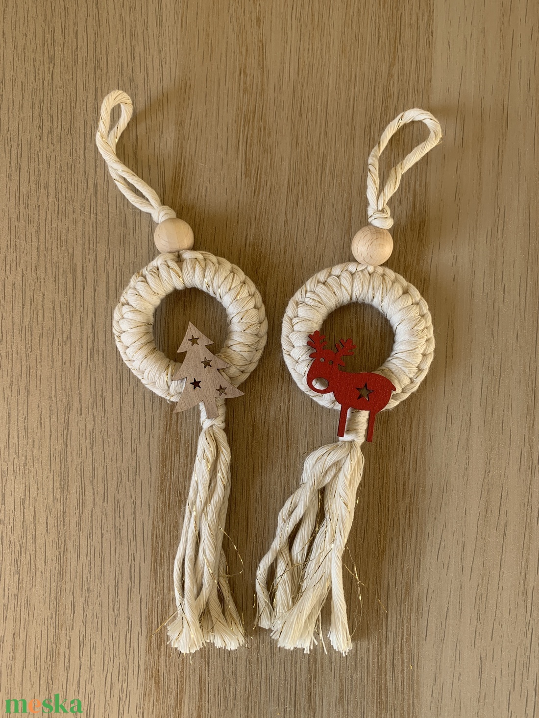 Makramé karácsonyfadísz szett - karácsony - karácsonyi lakásdekoráció - karácsonyfadíszek - Meska.hu