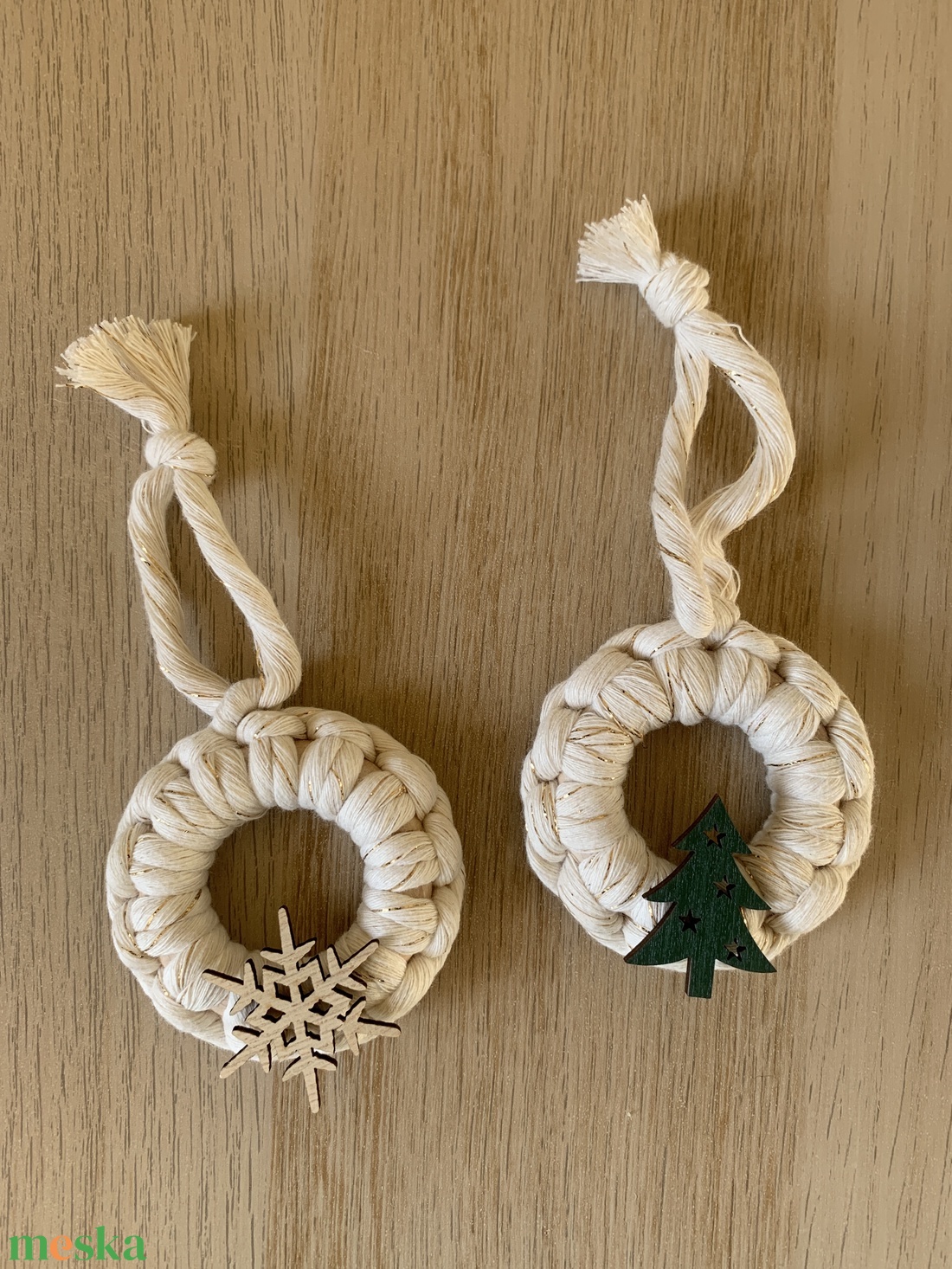 Makramé karácsonyfadísz szett - karácsony - karácsonyi lakásdekoráció - karácsonyfadíszek - Meska.hu