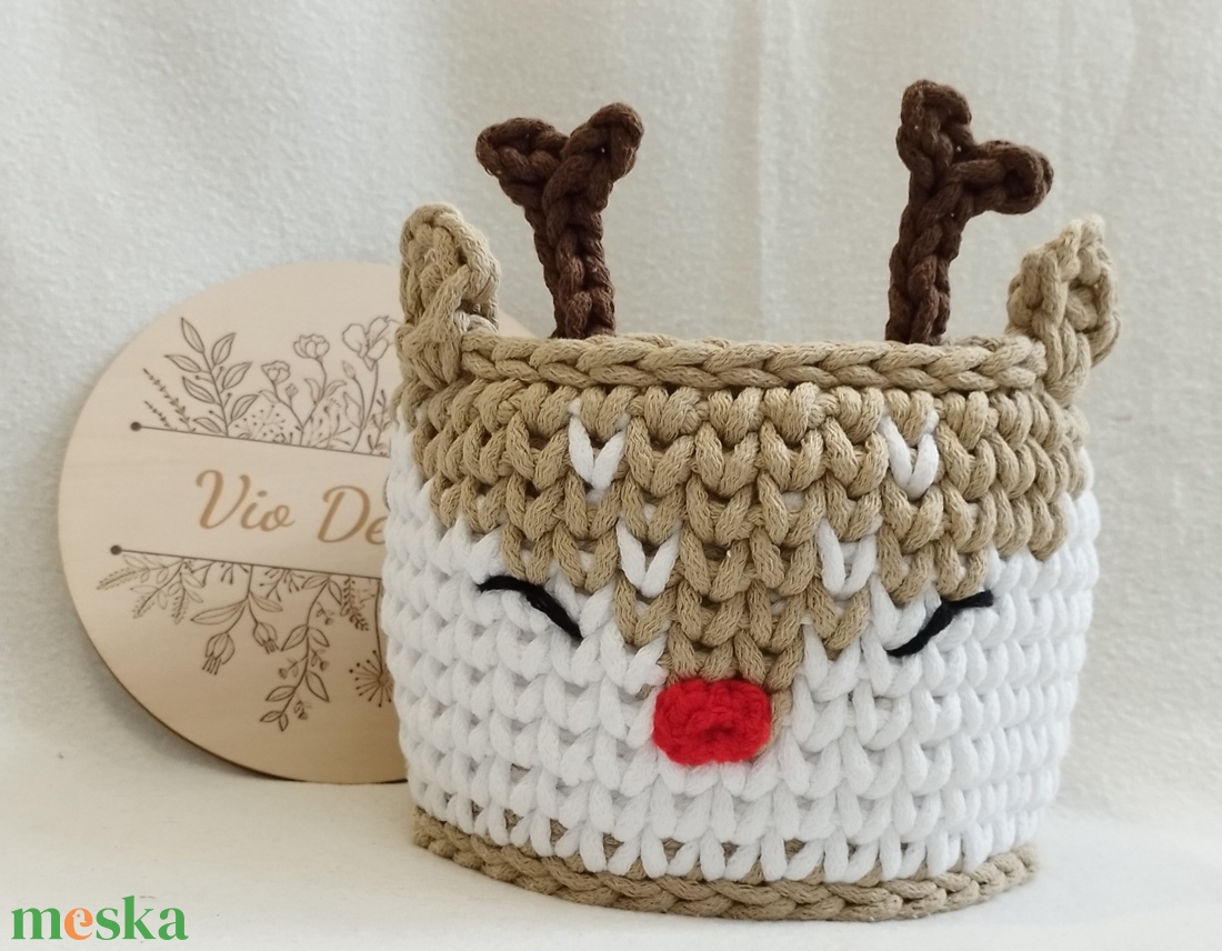 Rénszarvas kosár  - otthon & életmód - dekoráció - asztal és polc dekoráció - horgolt & csipketerítő - Meska.hu