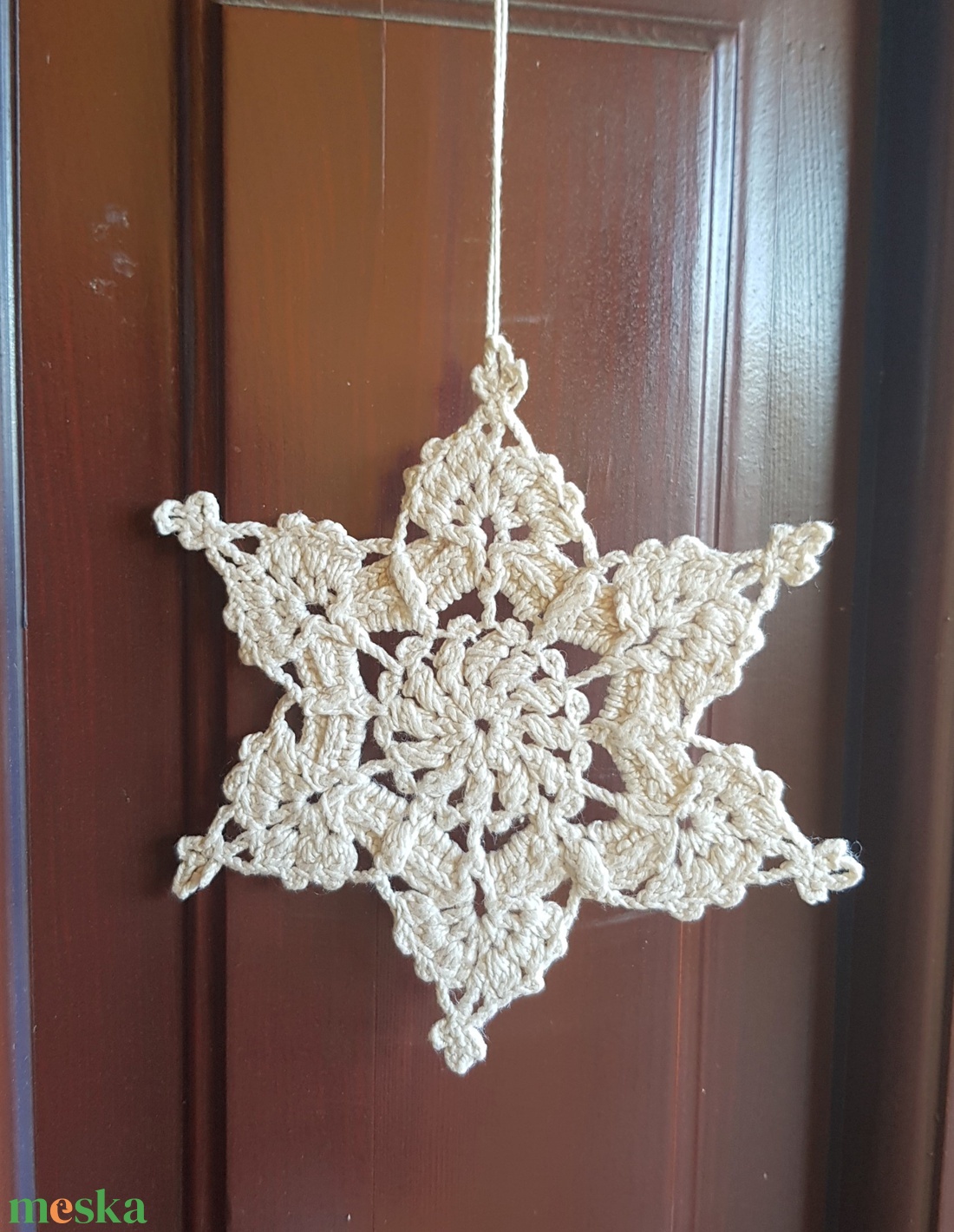 Karácsonyfadísz/hópehely/ajándékkísérő, rusztikus, nagy,  ekrü színű - karácsony - karácsonyi lakásdekoráció - karácsonyfadíszek - Meska.hu