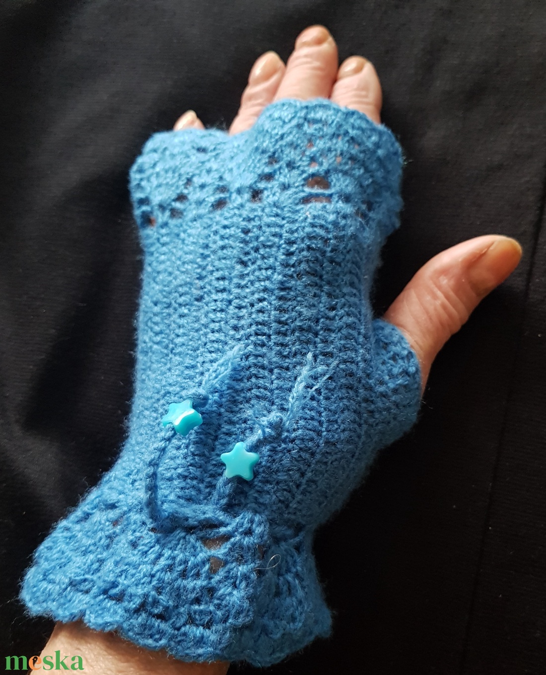 Sál-kesztyű szett horgolt kék - ruha & divat - sál, sapka, kendő - sál - Meska.hu