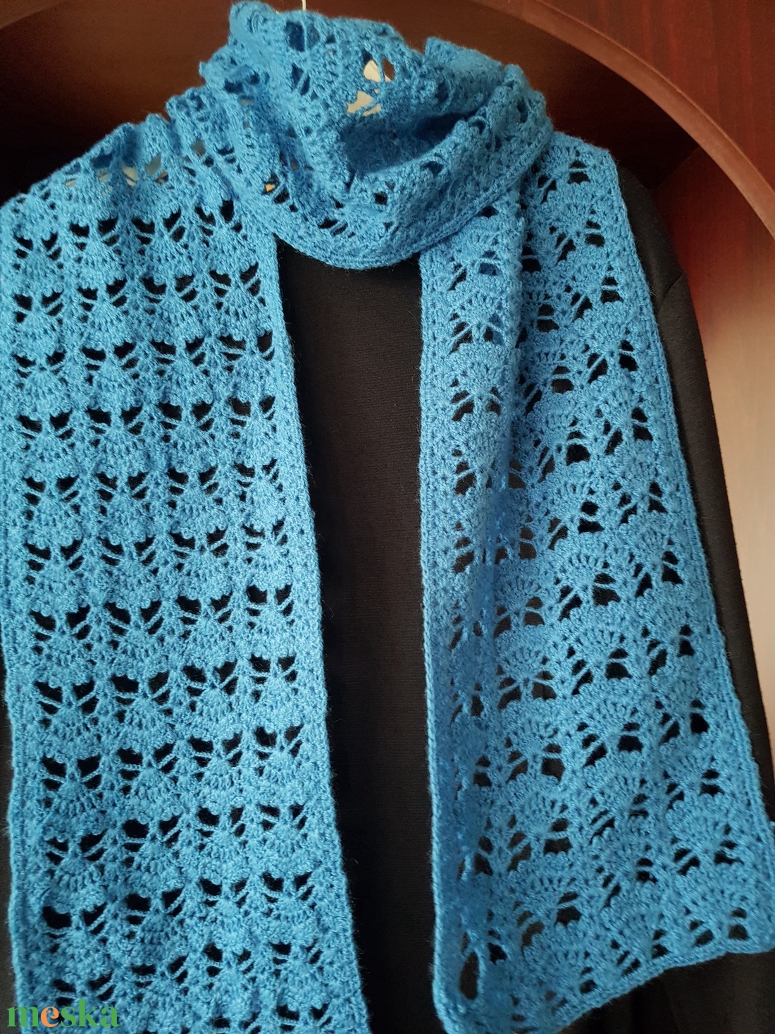 Sál-kesztyű szett horgolt kék - ruha & divat - sál, sapka, kendő - sál - Meska.hu