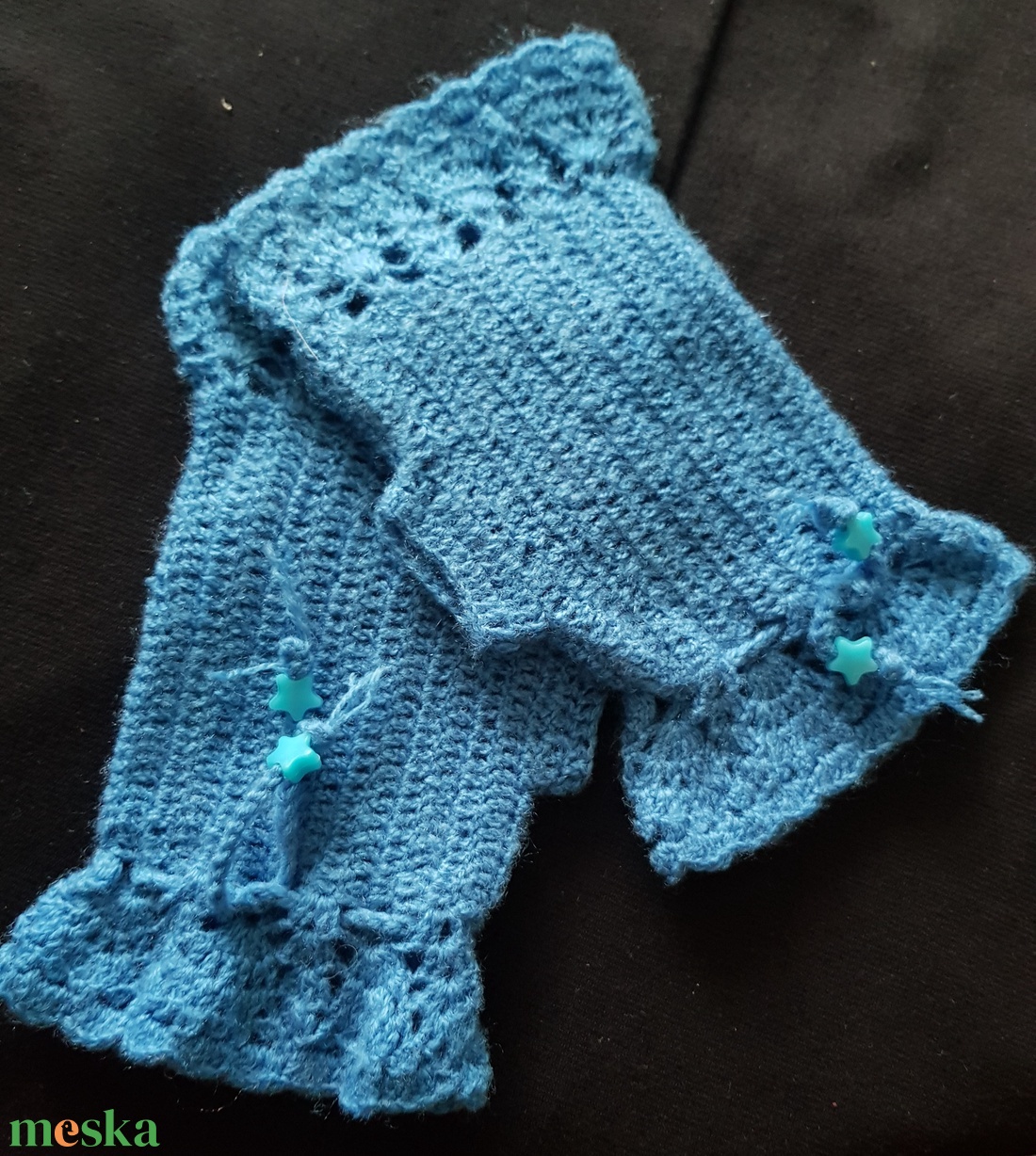 Sál-kesztyű szett horgolt kék - ruha & divat - sál, sapka, kendő - sál - Meska.hu