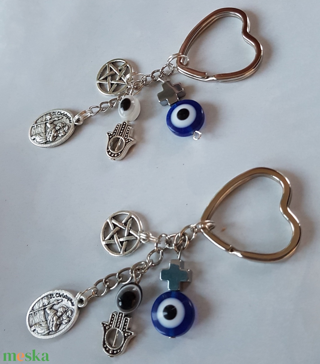 Angelika részére - 2 db Utazók amulettje - Szent Kristóf, pentagram, védőszem és Fatima keze talizmánnal - táska & tok - kulcstartó & táskadísz - kulcstartó - Meska.hu Angelika részére - 2 db Utazók amulettje - Szent Kristóf, pentagram, védőszem és Fatima keze talizmánnal - táska & tok - kulcstartó & táskadísz - kulcstartó - Meska.hu