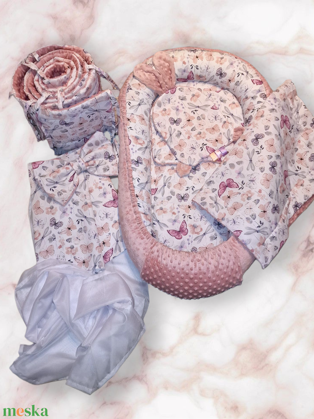 Babafészek szett rácsvédővel  - otthon & életmód - babaszoba, gyerekszoba - babafészek - Meska.hu