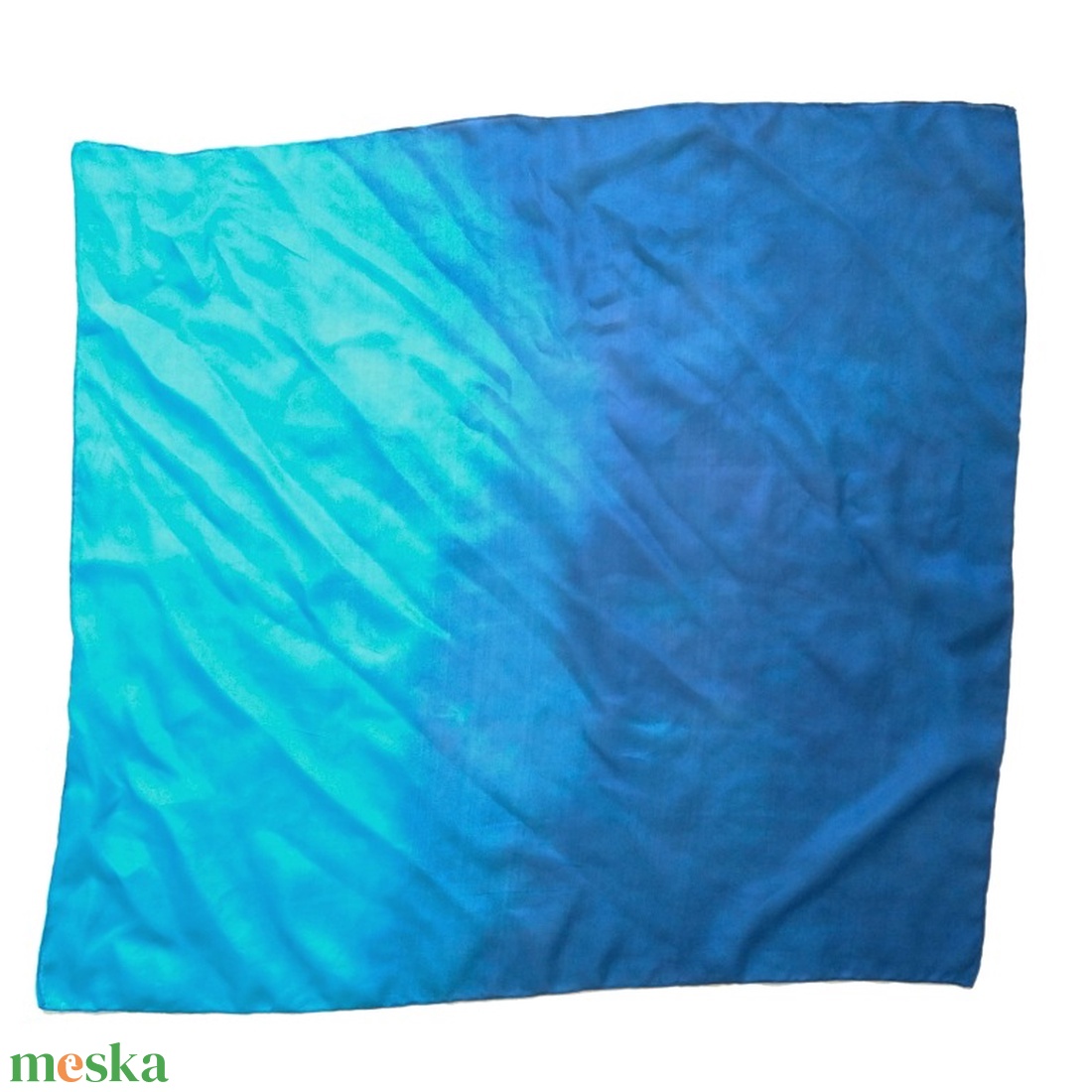 Türkiz és sötétkék selyemkendő 74X74cm - ruha & divat - sál, sapka, kendő - kendő - Meska.hu