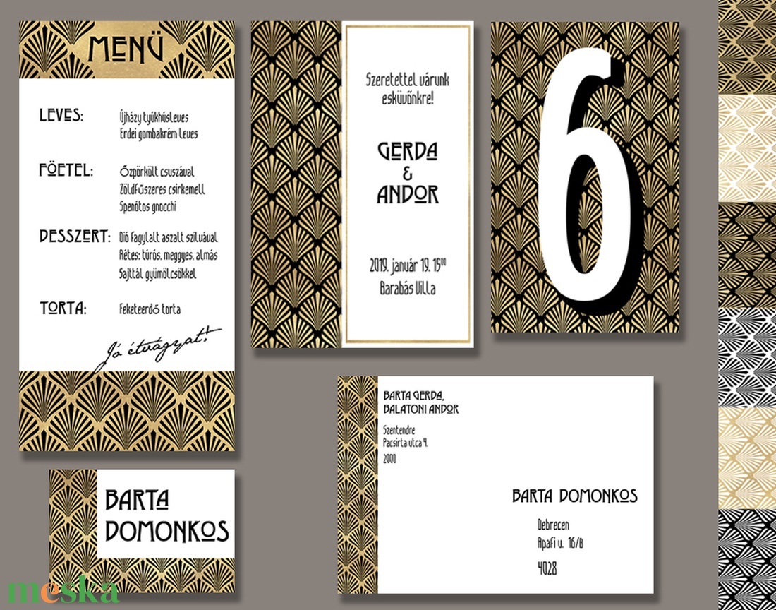 Esküvői meghívó art deco mintával - esküvő - meghívó & kártya - meghívó - Meska.hu