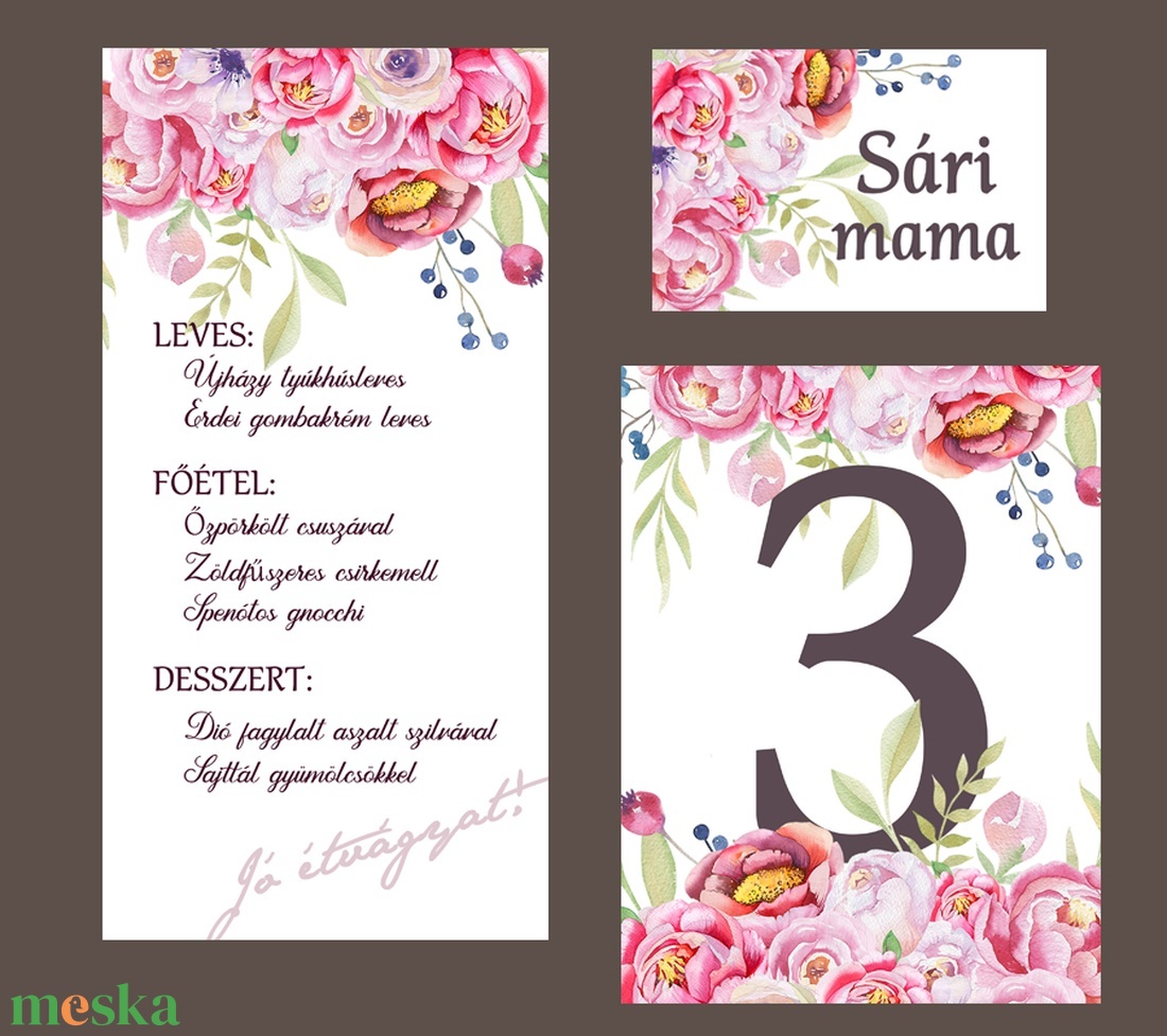 Esküvői meghívó pink virágokkal alul-felül - esküvő - meghívó & kártya - meghívó - Meska.hu