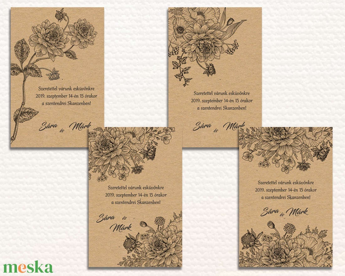 Esküvői meghívó vintage vonalrajzzal borítékban - esküvő - meghívó & kártya - meghívó - Meska.hu