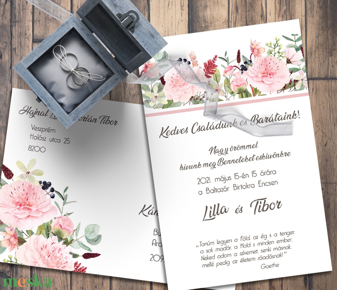 Esküvői meghívó tavaszi virágokkal fölül - esküvő - meghívó & kártya - meghívó - Meska.hu