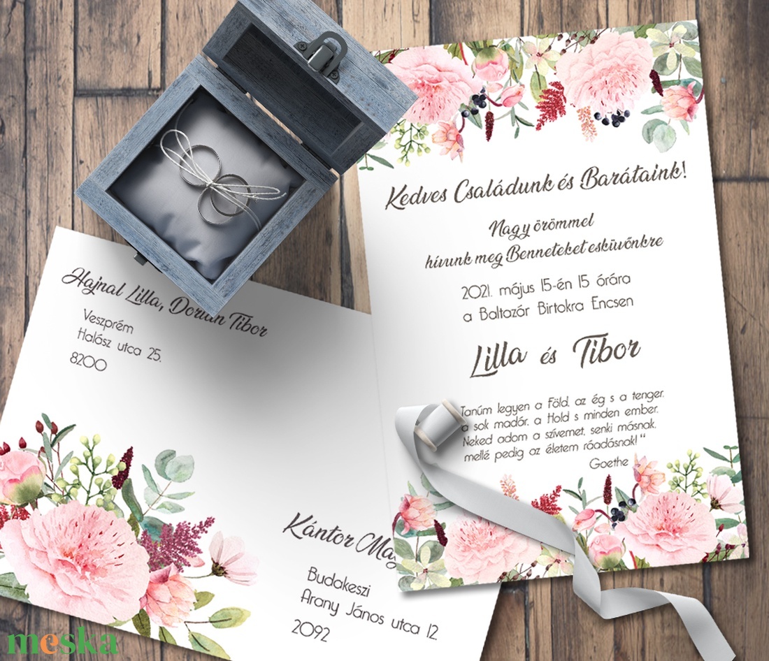 Esküvői meghívó tavaszi virágokkal - esküvő - meghívó & kártya - meghívó - Meska.hu