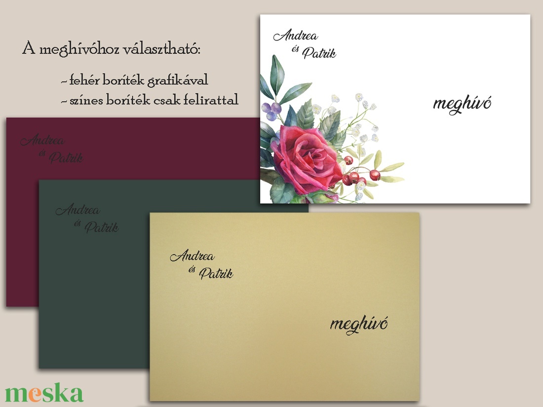 Esküvői meghívó modern vörösrózsa grafikával - esküvő - meghívó & kártya - meghívó - Meska.hu