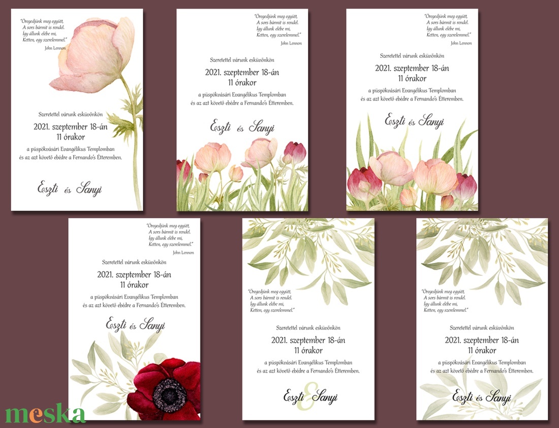 Esküvői meghívó pasztell mezei virágokkal - esküvő - meghívó & kártya - meghívó - Meska.hu