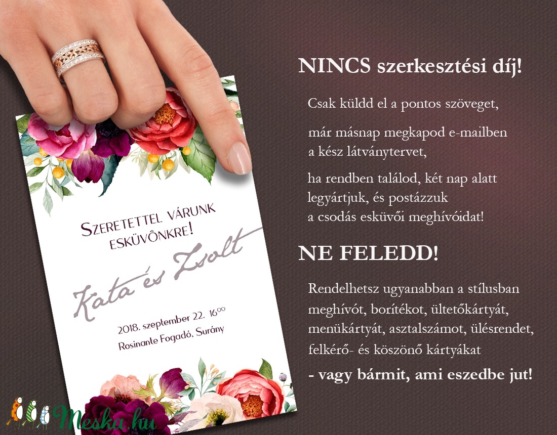 Esküvői meghívó tarka virágos - esküvő - meghívó & kártya - meghívó - Meska.hu