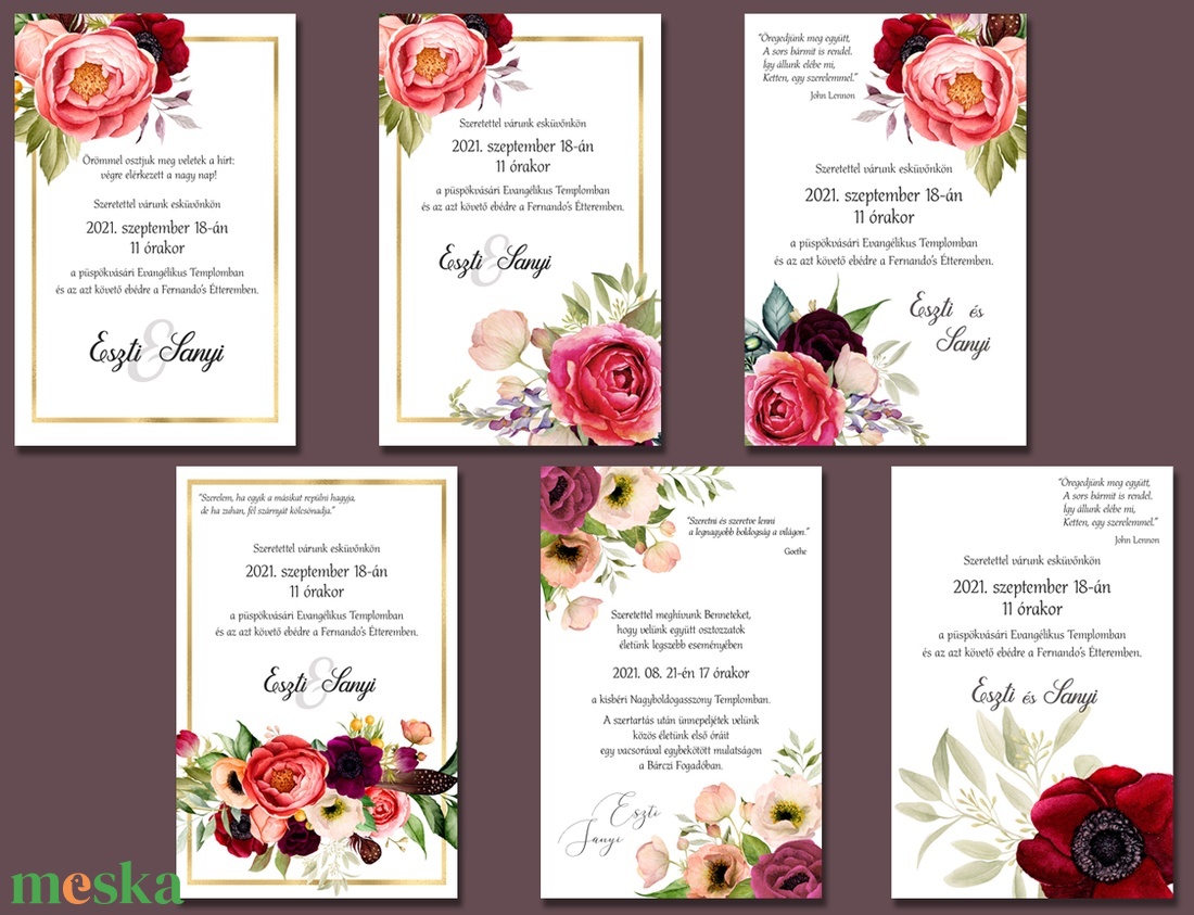 Esküvői meghívó tarka virágos - esküvő - meghívó & kártya - meghívó - Meska.hu