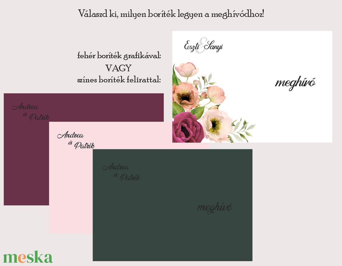 Esküvői meghívó bohém virágos - esküvő - meghívó & kártya - meghívó - Meska.hu