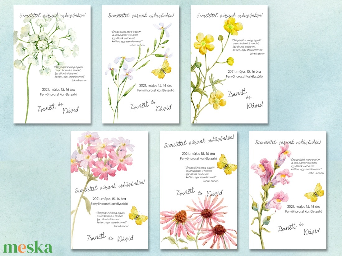 Esküvői meghívó vadvirágok akvarellel festve - esküvő - meghívó & kártya - meghívó - Meska.hu