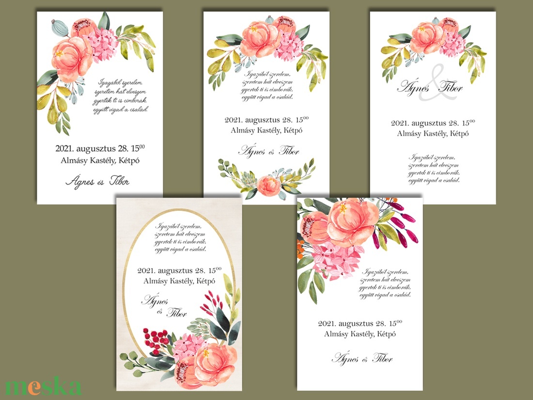 Esküvői meghívó színpompás virág bokréta alul-felül - esküvő - meghívó & kártya - meghívó - Meska.hu