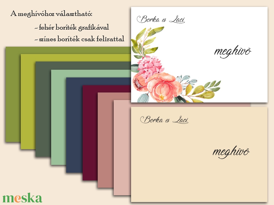 Esküvői meghívó színpompás virág díszítéssel - esküvő - meghívó & kártya - meghívó - Meska.hu