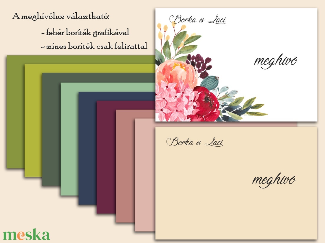 Esküvői meghívó tarka virág bokréta - esküvő - meghívó & kártya - meghívó - Meska.hu