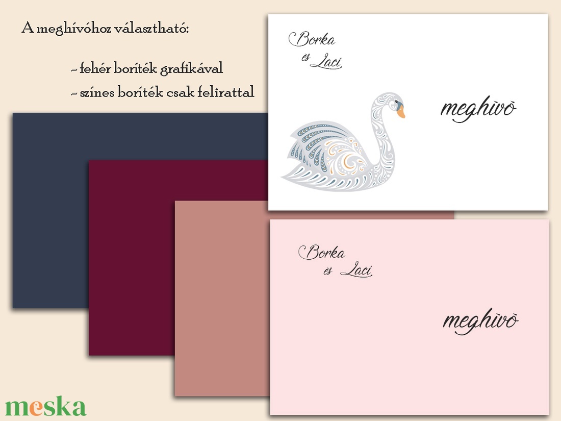 Esküvői meghívó folk art állatkák hattyú - esküvő - meghívó & kártya - meghívó - Meska.hu