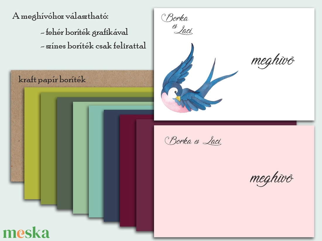 Esküvői meghívó fecskékkel - esküvő - meghívó & kártya - meghívó - Meska.hu