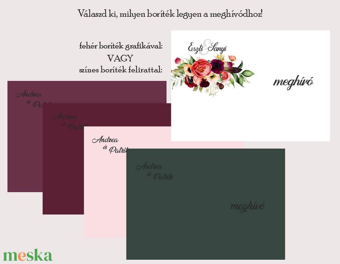 Esküvői meghívó tarka-barka virágözön - esküvő - meghívó & kártya - meghívó - Meska.hu