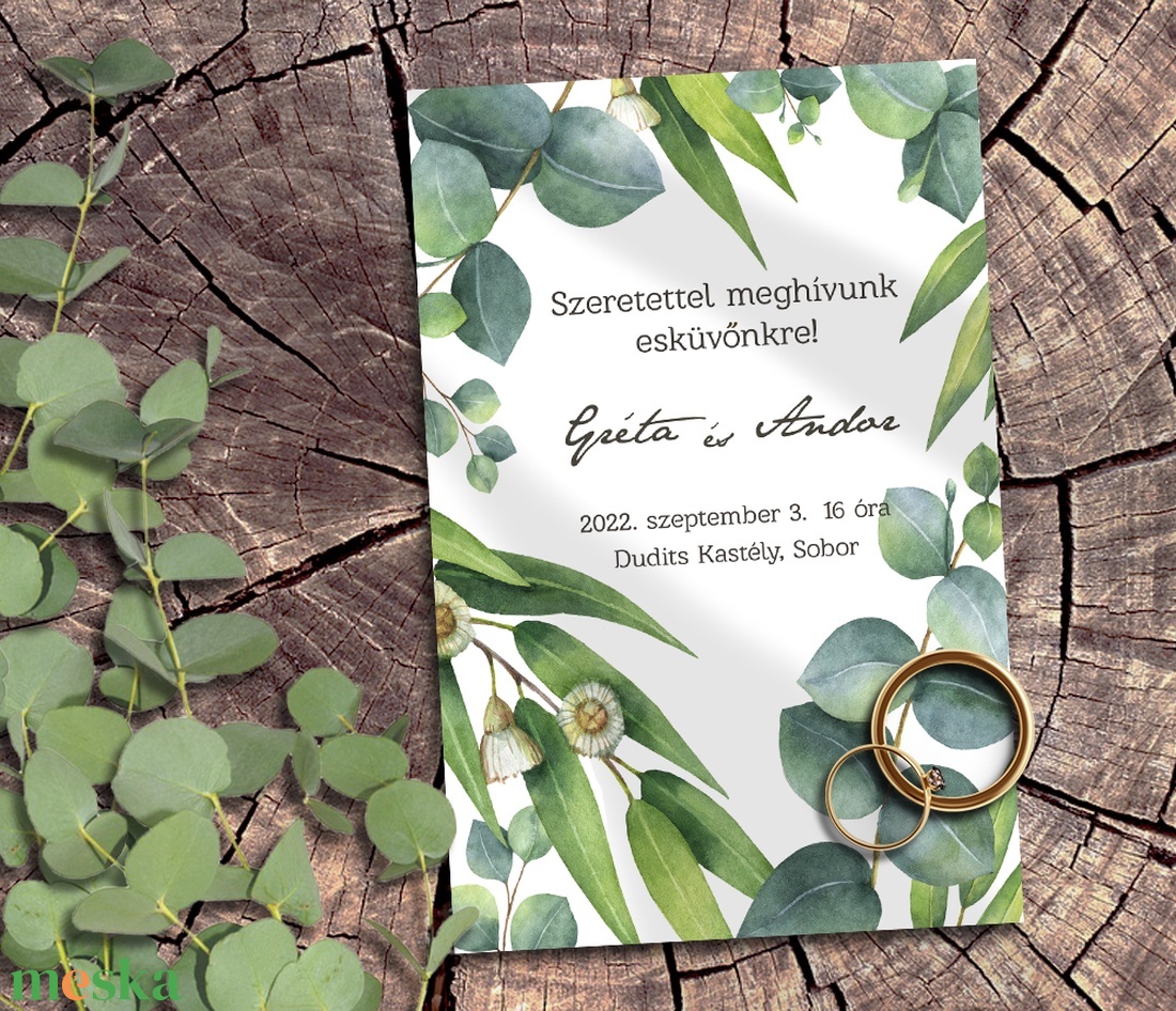 Esküvői meghívó eukaliptusz levelekkel greenery stílusban - esküvő - meghívó & kártya - meghívó - Meska.hu