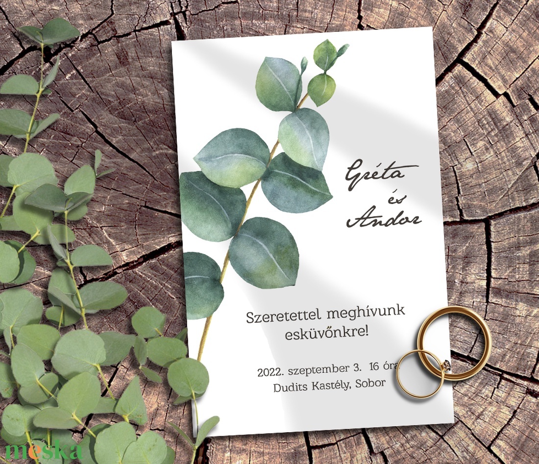 Esküvői meghívó eukaliptusz ággal - esküvő - meghívó & kártya - meghívó - Meska.hu