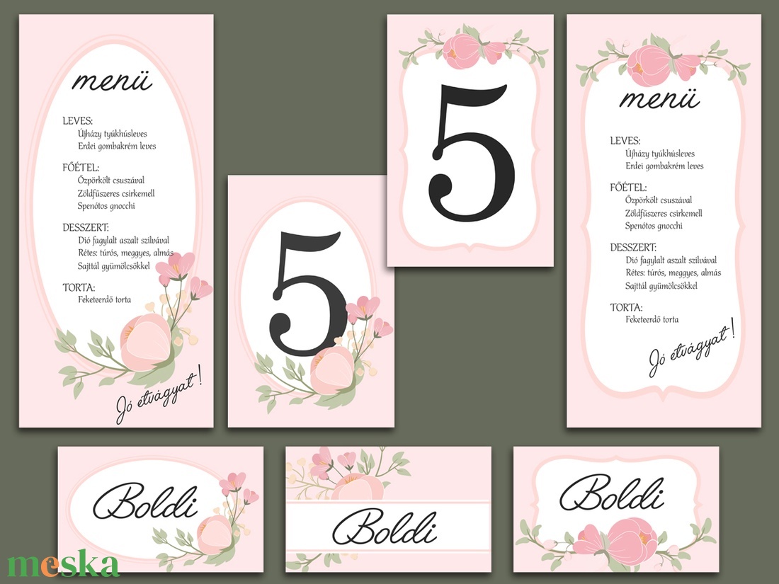 Esküvői meghívó rózsaszín bimbós virágokkal - esküvő - meghívó & kártya - meghívó - Meska.hu