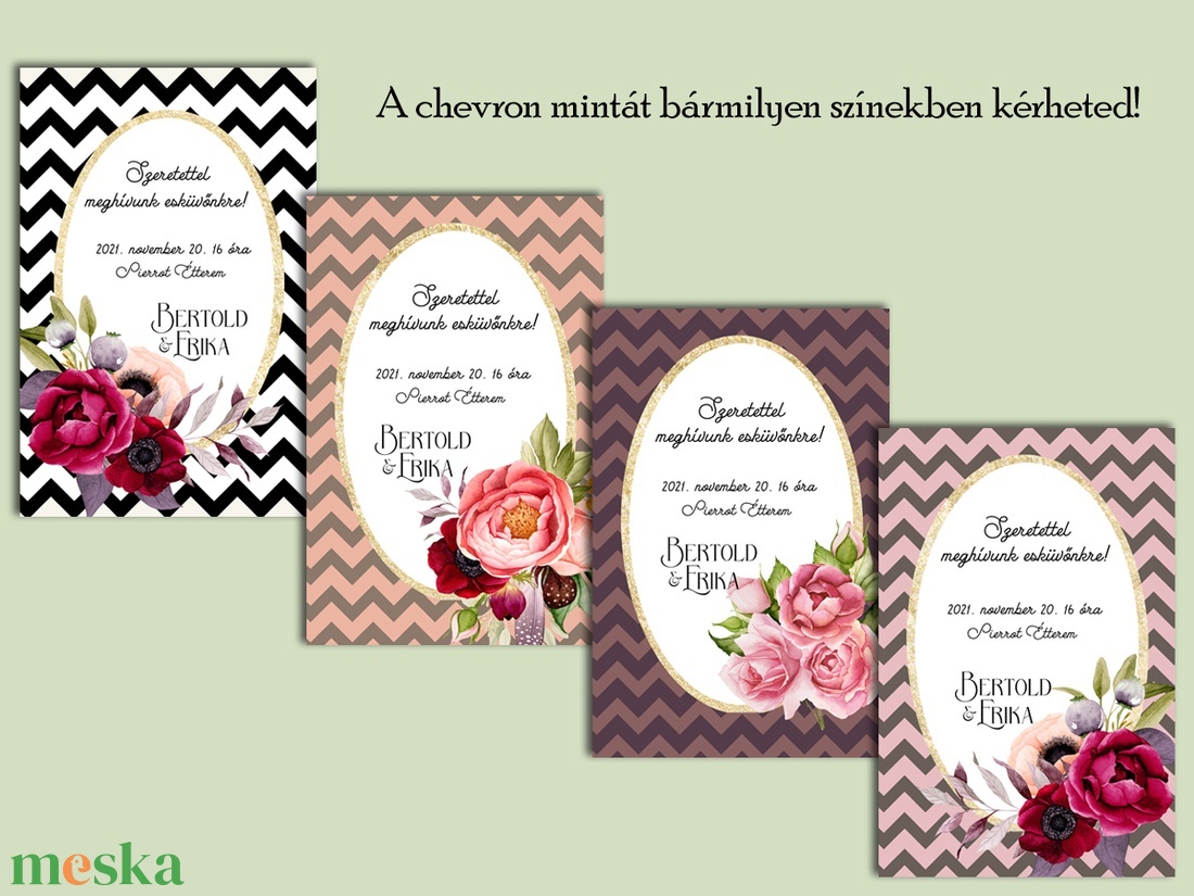 Esküvői meghívó chevron mintával - esküvő - meghívó & kártya - meghívó - Meska.hu