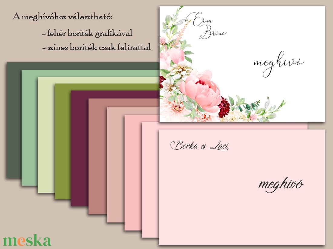 Esküvői meghívó tavaszi virágokkal - esküvő - meghívó & kártya - meghívó - Meska.hu