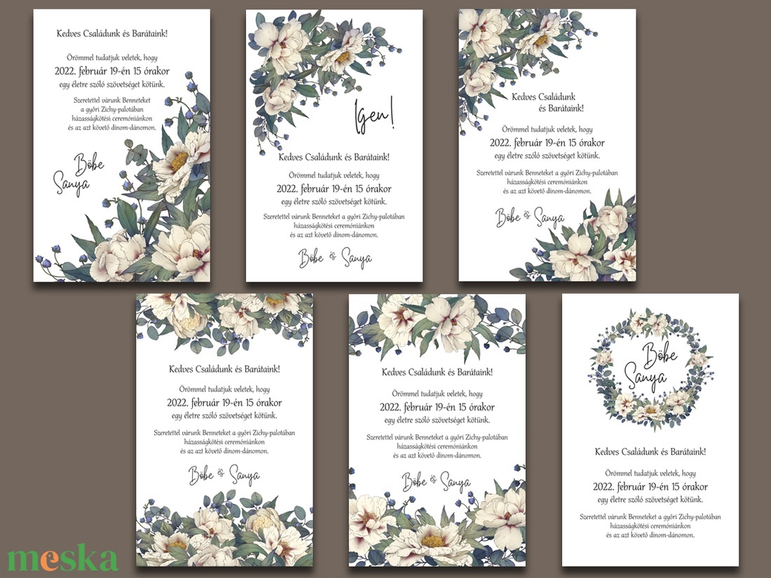 Esküvői meghívó bézs virágokkal fölül - esküvő - meghívó & kártya - meghívó - Meska.hu