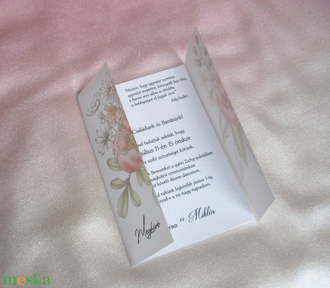 Pausz borítós esküvői meghívó tarka virágokkal - esküvő - meghívó & kártya - meghívó - Meska.hu