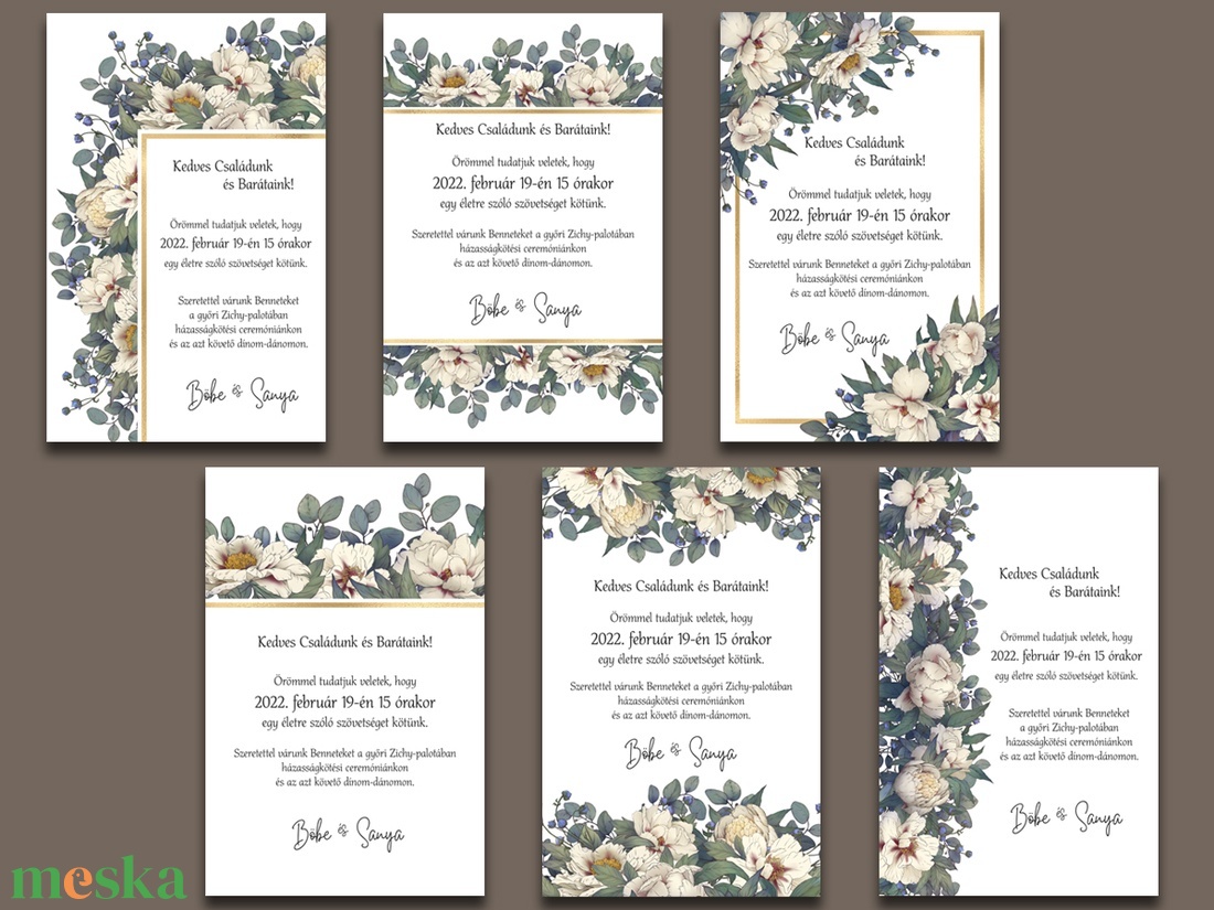 Esküvői meghívó bézs virágokkal keretezve - esküvő - meghívó & kártya - meghívó - Meska.hu