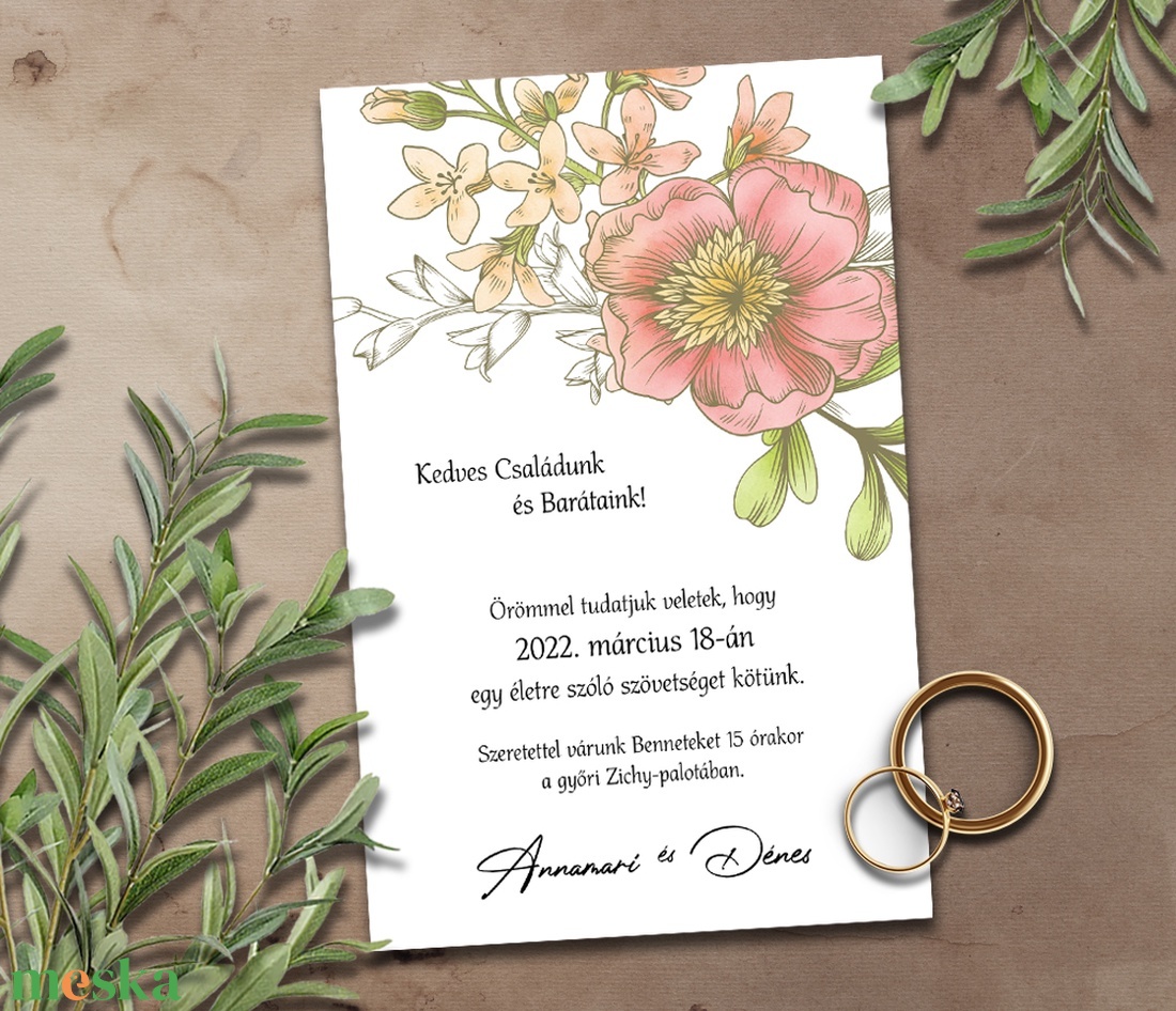 Esküvői meghívó akvarellel - esküvő - meghívó & kártya - meghívó - Meska.hu