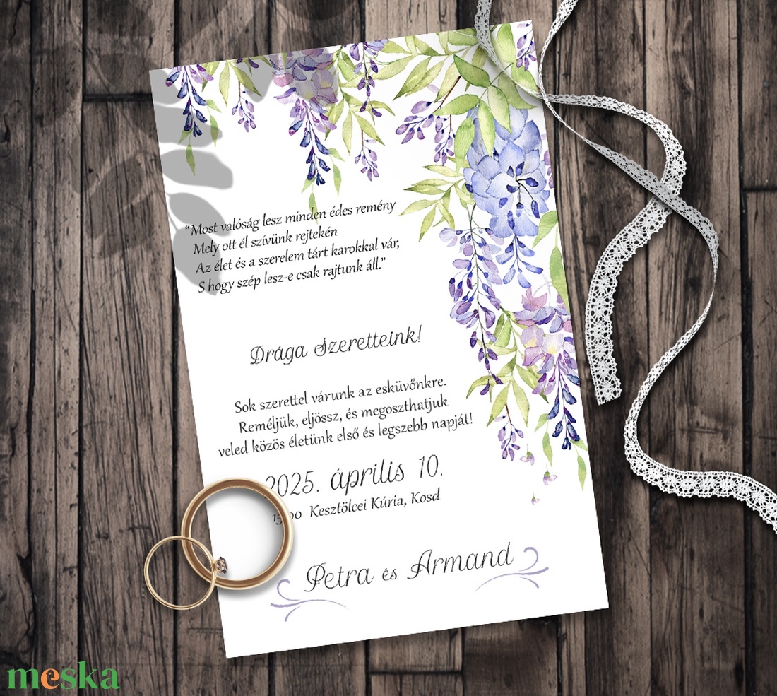 Esküvői meghívó lila akác grafikával - esküvő - meghívó & kártya - meghívó - Meska.hu