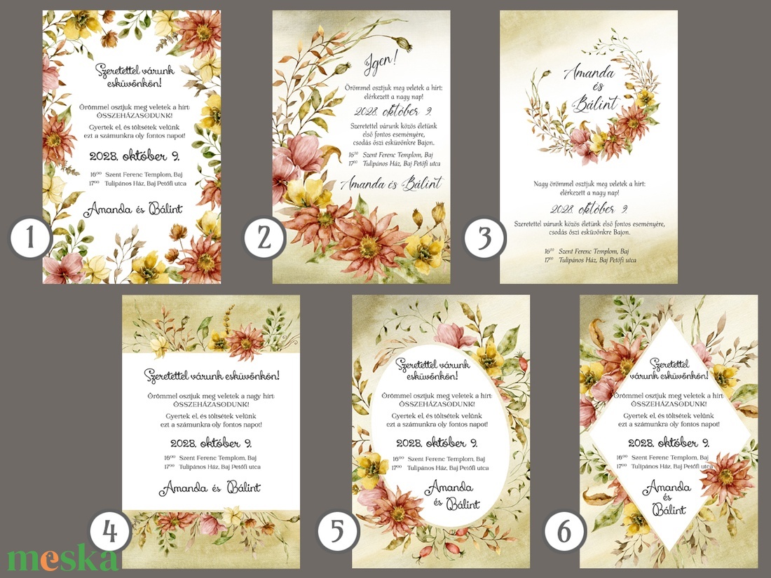 Esküvői meghívó őszi virágokkal - esküvő - meghívó & kártya - meghívó - Meska.hu