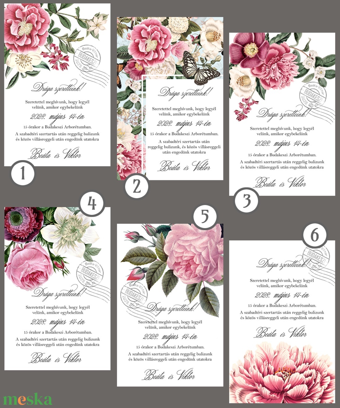 Esküvői meghívó vintage virágokkal - esküvő - meghívó & kártya - meghívó - Meska.hu
