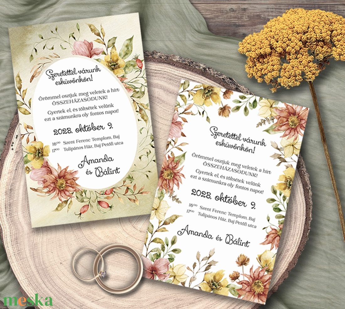 Esküvői meghívó őszi virágokkal - esküvő - meghívó & kártya - meghívó - Meska.hu