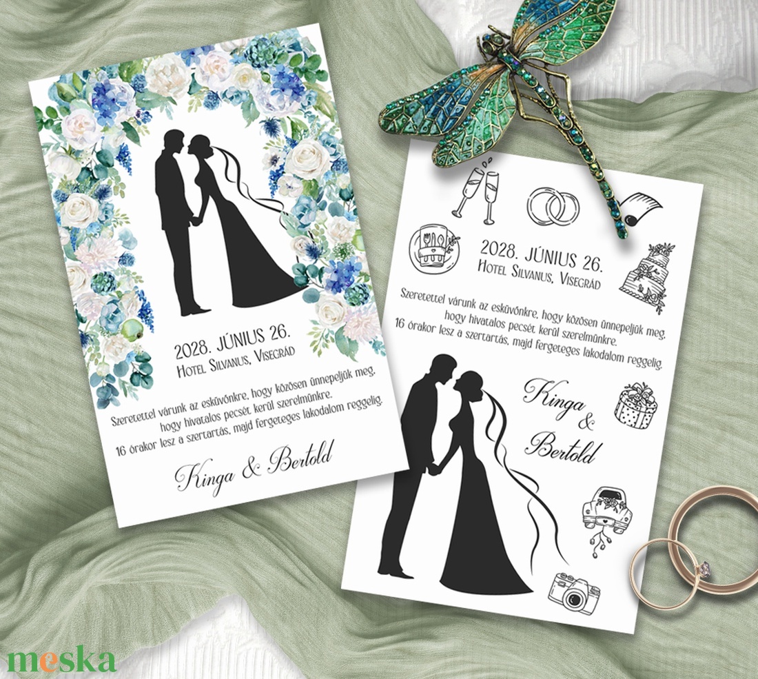 Esküvői meghívó jegyespár sziluett - esküvő - meghívó & kártya - meghívó - Meska.hu