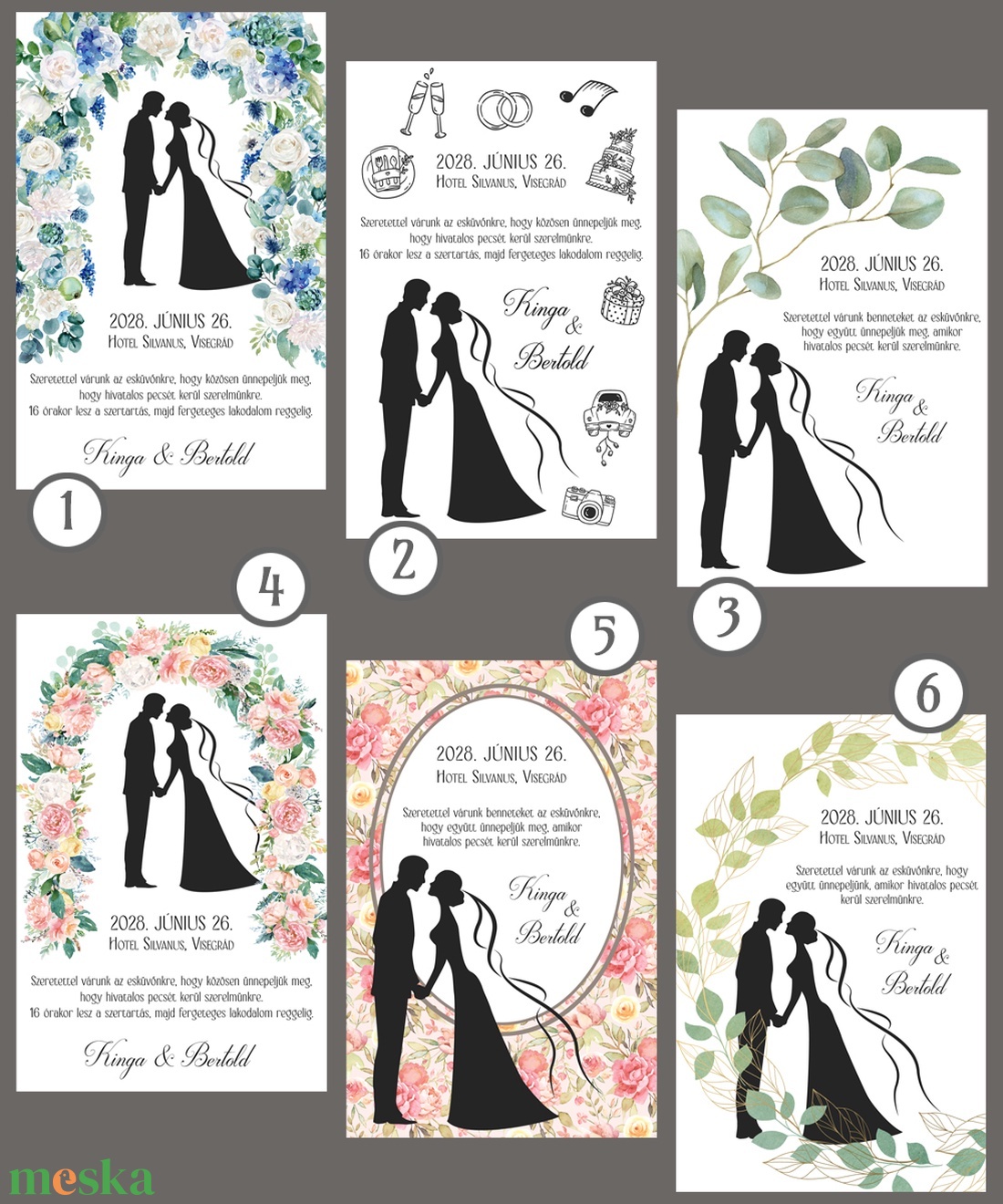 Esküvői meghívó jegyespár sziluett - esküvő - meghívó & kártya - meghívó - Meska.hu