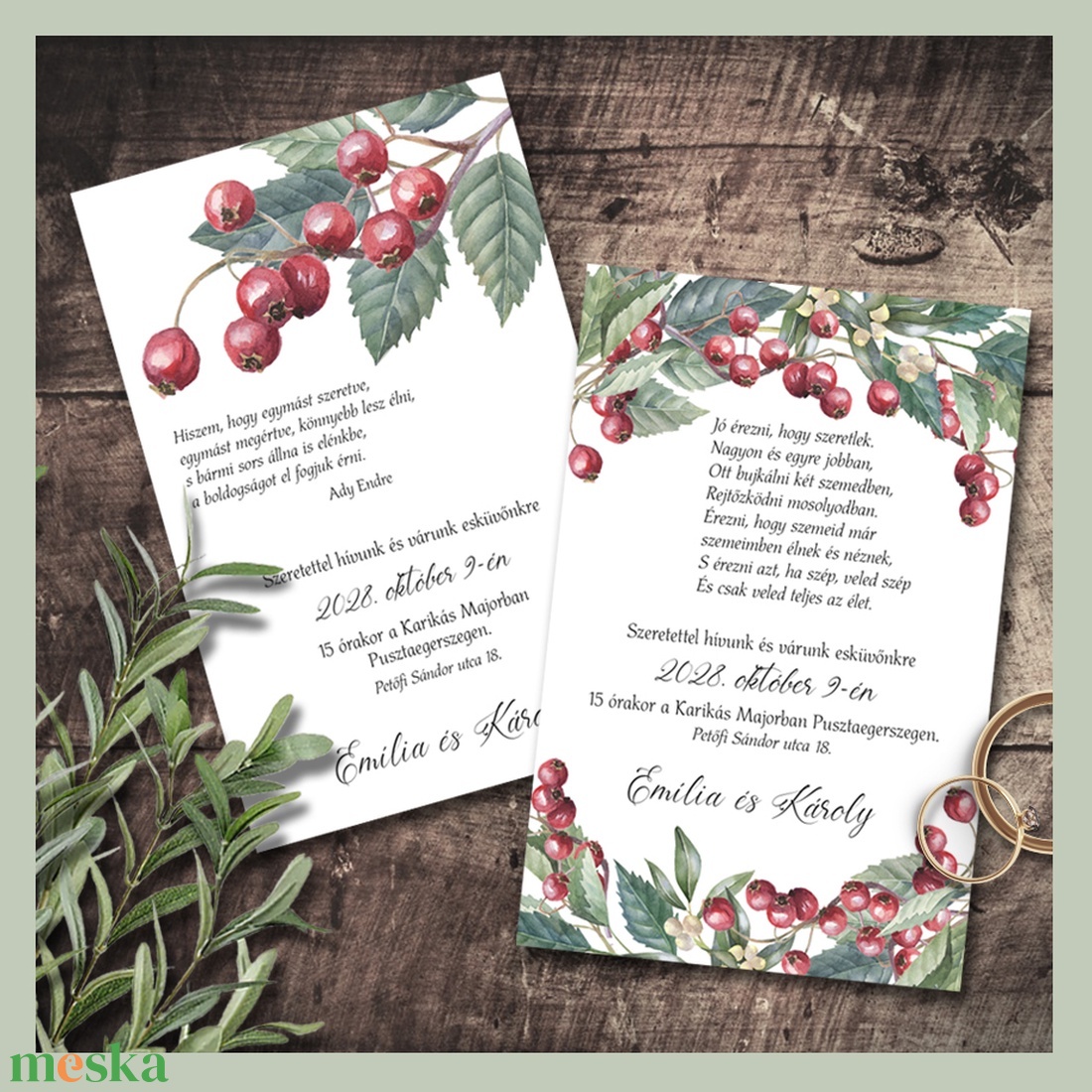 Esküvői meghívó csipkebogyó - esküvő - meghívó & kártya - meghívó - Meska.hu