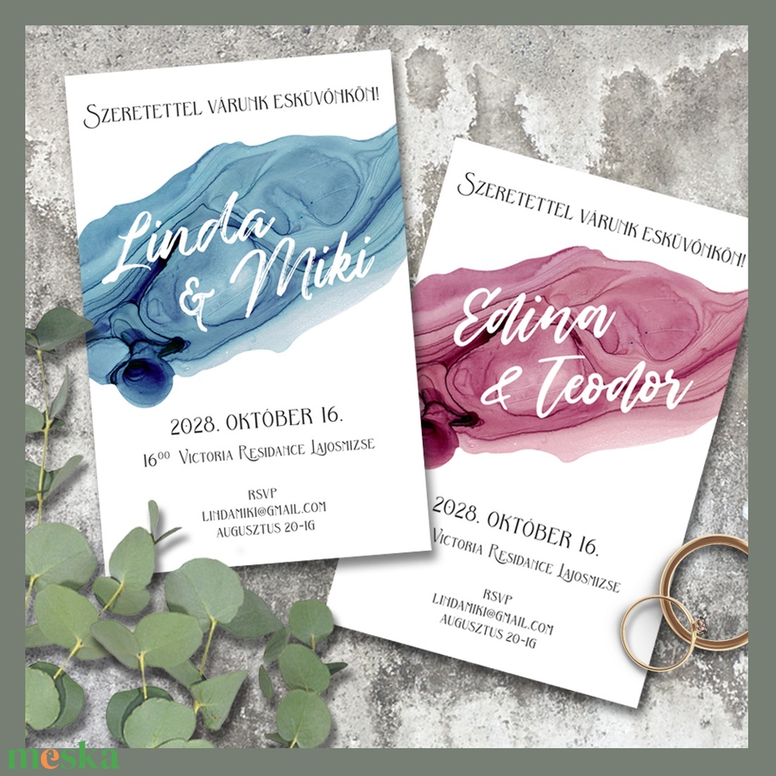 Esküvői meghívó modern festékfoltos - esküvő - meghívó & kártya - meghívó - Meska.hu